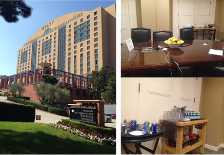 Fig. 1: (Left) Hotel at the conference venue. (Right) Lounge for IEEE Student members. Fruits are placed in the lounge, but it is unknown whether they are allowed to eat or not.